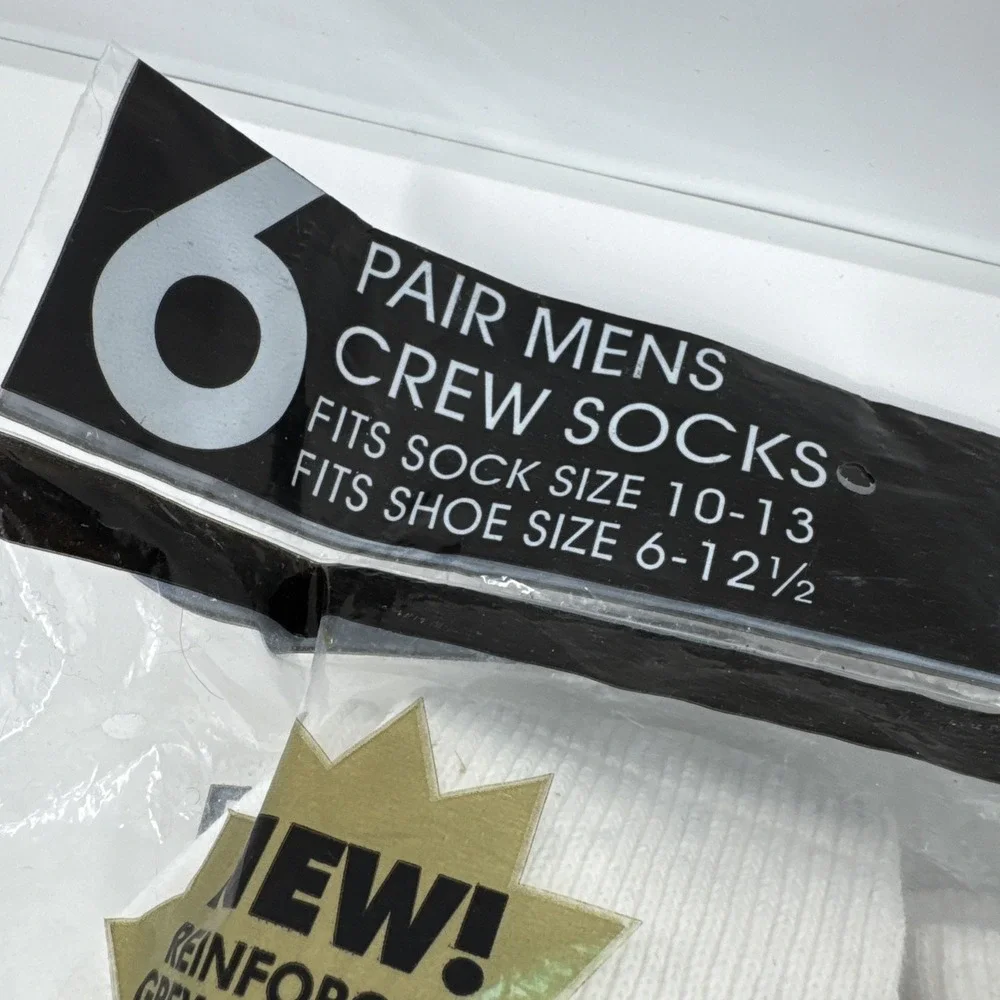 VTG NOS McGregor White Crew Socks 6 Pair Cotton Blend Striped Men 10 13 USA‎ NEW